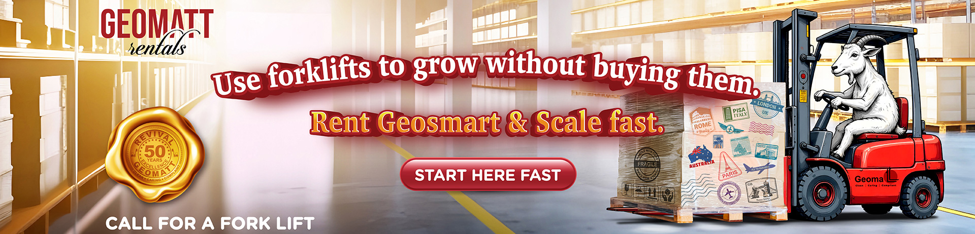 Red forklift in action within a bright, organized warehouse